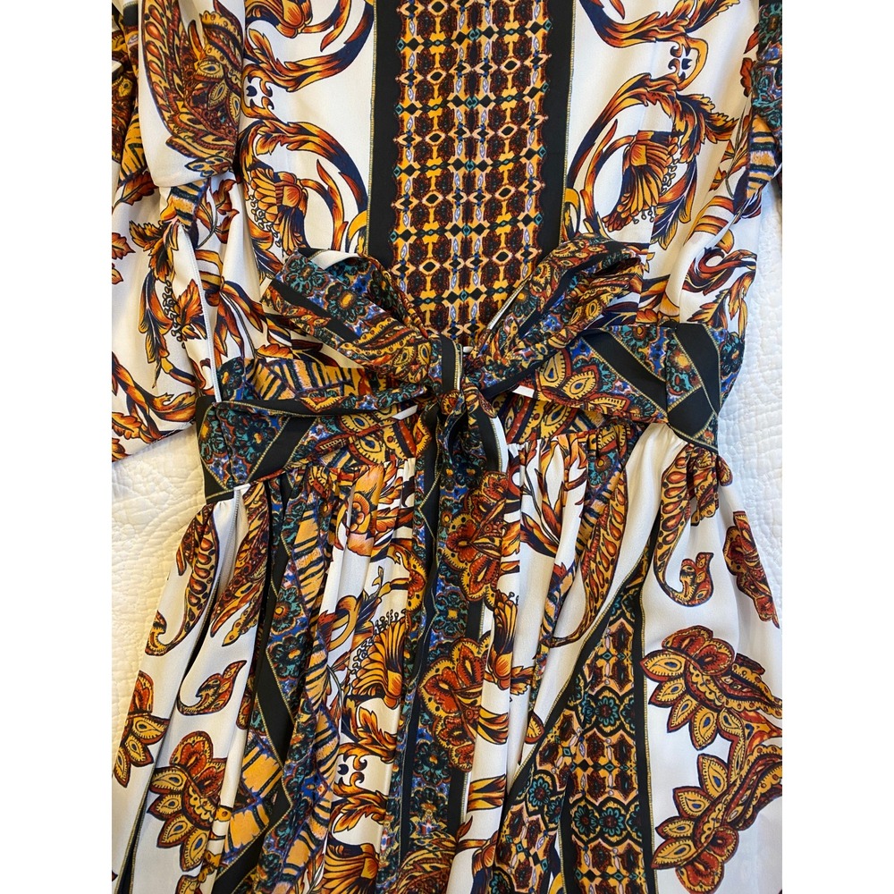 Free People Boho Paisley Floral Maxi Dress Orange Black White Butterfly Sleeve 2 - Picture 4 of 10